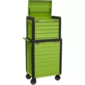 Rollcab 11 Drawer Push-To-Open Hi-Vis Green appdstackg - Sealey