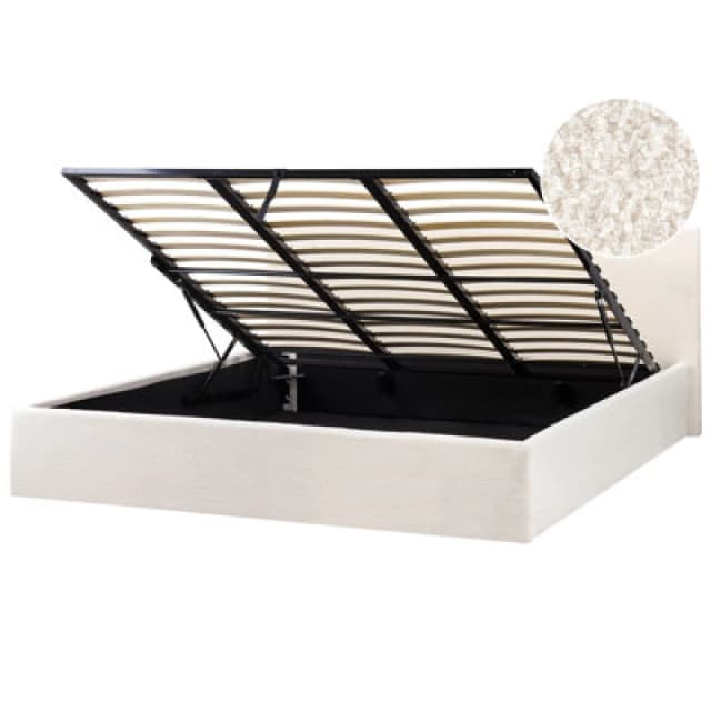 Beliani Ottoman Bed Boucle Orbey 180 X 200 Cm (Eu Super King) Off-White