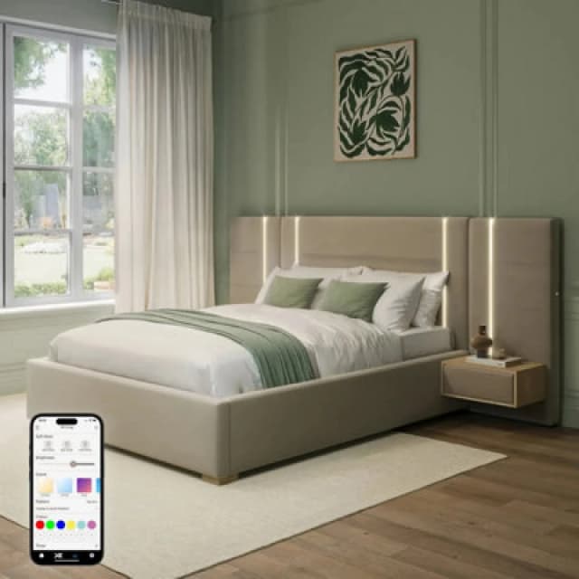 X Rocker Xr Living Amelia Ottoman Double Hotel Bed With Bedside Tables And App Controlled Lights - Beige