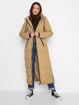 Long Tall Sally Longline Padded Coat - Stone, Natural, Size 16, Women