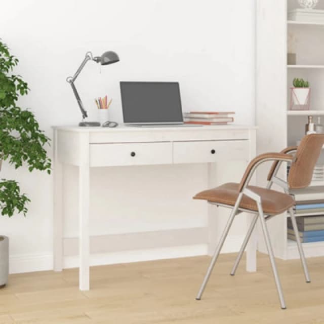 Vidaxl Desk With Drawers White 100X50X78cm Solid Wood Pine, White 824644