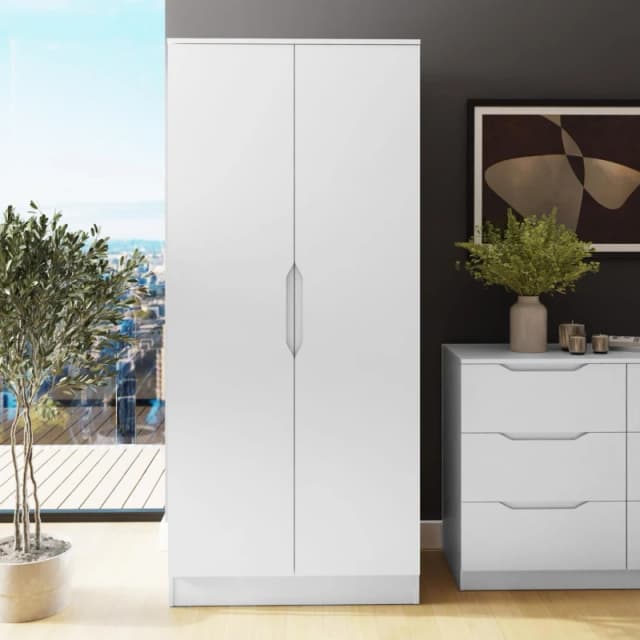 FWStyle FWStyle Luno 2 Door White Modern Double Wardrobe White One Size Unisex 5056413129802