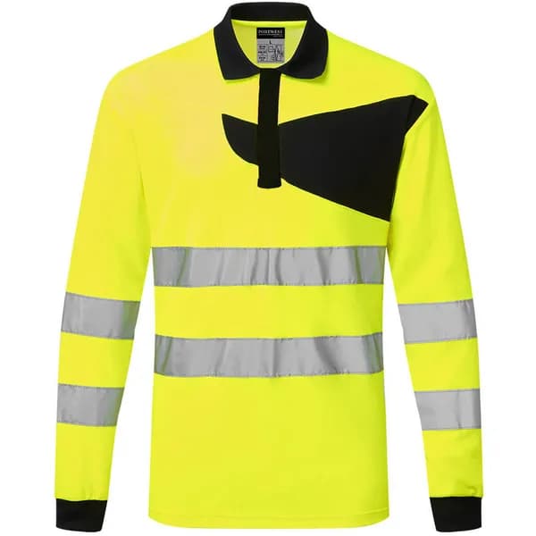Portwest PW2 Hi Vis Long Sleeve Polo Shirt PW220YBRXXXL Colour: Yellow / Black