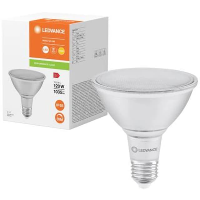 LEDVANCE LEDVANCE 4099854071270 LED (monochrome) EEC G (A - G) E-27 Par 38 15.2 W = 120 W Warm white (Ø x H) 122mm x 122mm 4099854071270