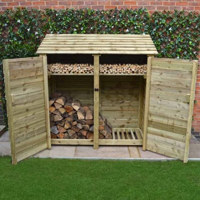 Rutland County Garden Furniture Ltd Hambleton 6ft Log Store with Doors & Kindling Shelf, W180 cm, Green Green Unisex