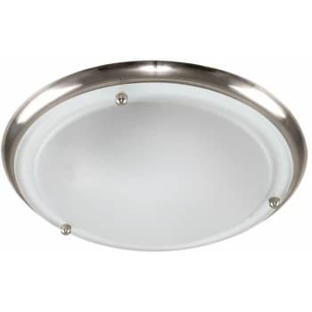 Minisun - Flush Round Bathroom Ceiling Light with a Frosted Glass Shade - Brushed Chrome