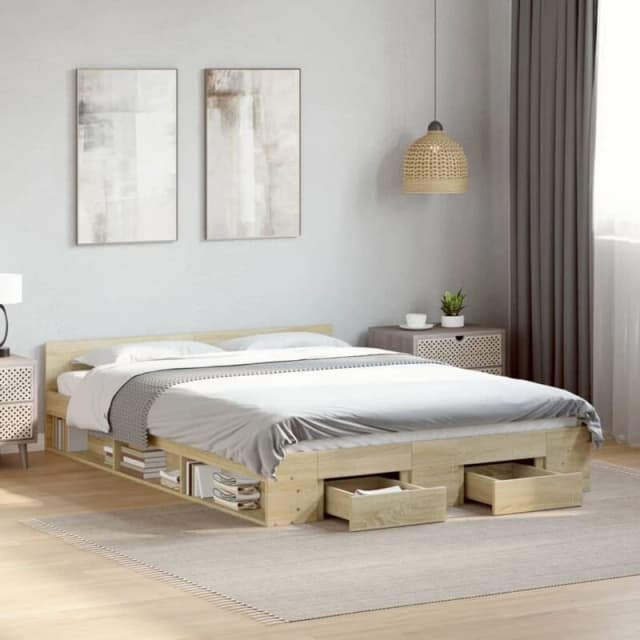 VIDAXL Bed Frame with Drawers without Mattress Sonoma Oak 150x200cm King Size vidaXL 3280743