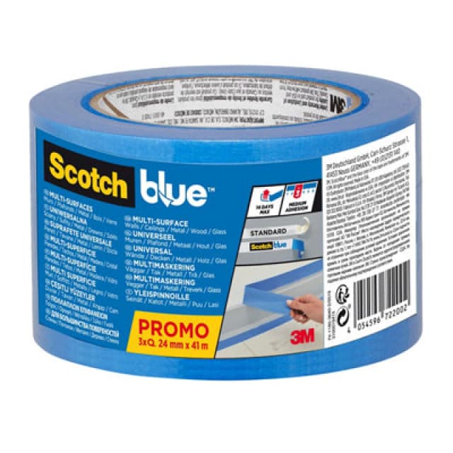 Scotch ScotchBlue Multi Surface Masking Tape 24mm x 41m (Pack of 3) 7100289932 7100289932