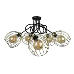 Mig Multi Arm Semi Flush Ceiling Light Black, Gold, 70cm, 5x E27
