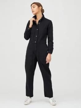 WHISTLES Gabby Denim Jumpsuit - Washed Black, Washed Black, Size 8, Women