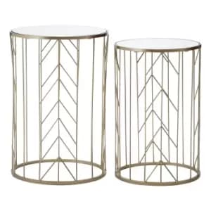 Set of 2 Champagne Metal Nest Tables with Mirrored Tops