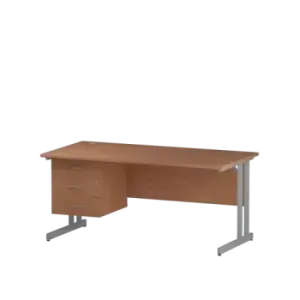 Impulse 1600 Rectangle Silver Cant Leg Desk Beech 1 x 3 Drawer Fixed Ped
