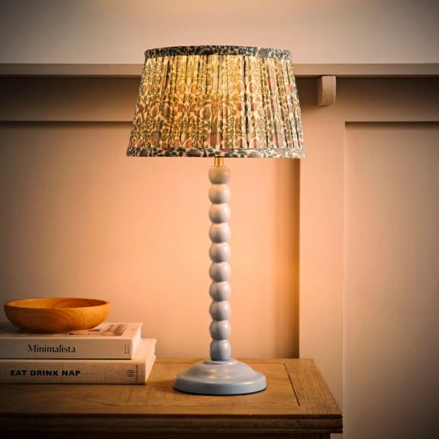 ValueLights Bobbin Bobble Table Lamp with Floral Pleated Taper Lamp Shade & Bulb in Pale Blue Pale Blue Unisex