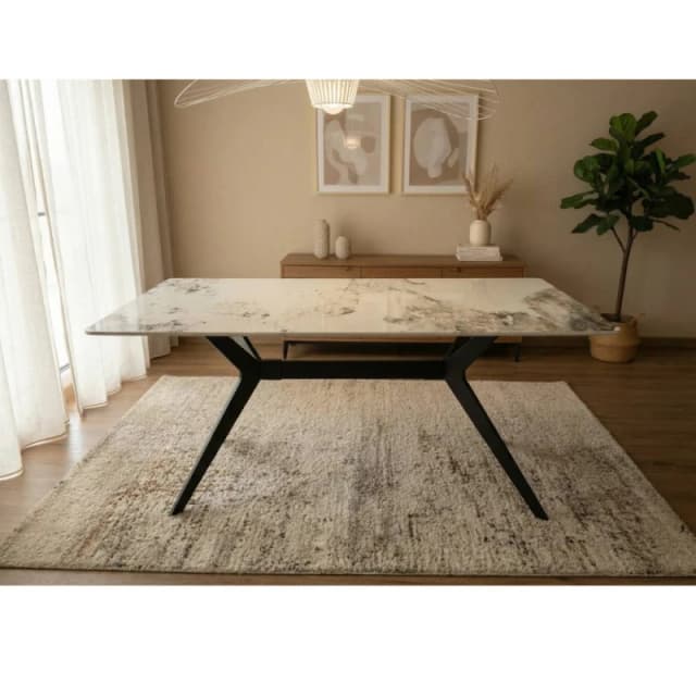 Outdoor Living San Diego Marble Top Rectangular Dining Table in Natural White Natural White Unisex