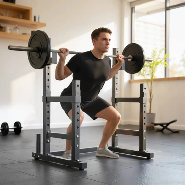 SPORTNOW Adjustable Squat Rack, Barbell Rack Stand, Max Load 300kg in Black Unisex