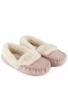 TOTES Suedette Moccasin Slippers - Stone, Size 5-6, Women