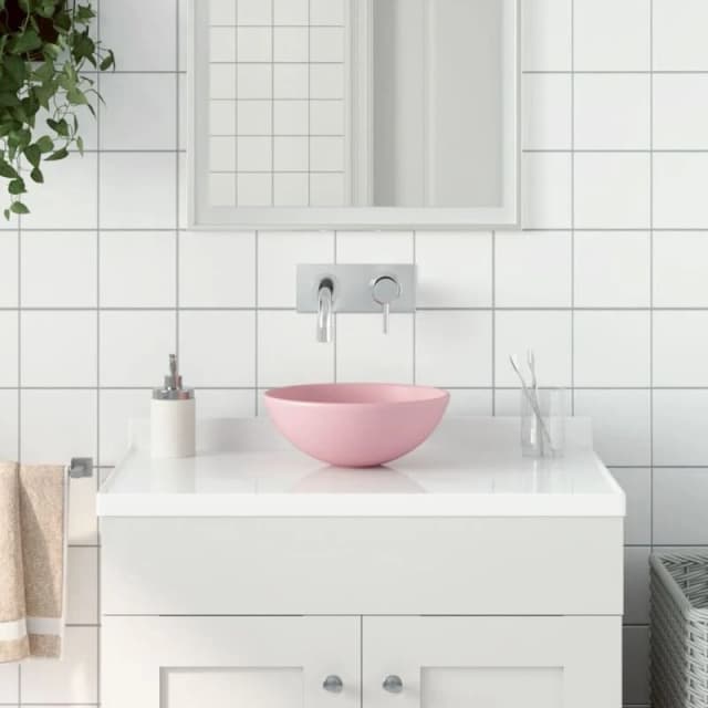 VIDAXL Bathroom Sink Ceramic Matt Pink Round Vidaxl 8720286036822