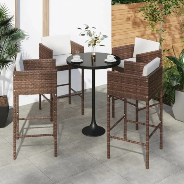VIDAXL Bar Stools 4 pcs with Cushions Brown Poly Rattan Vidaxl 8720286638354