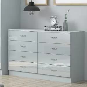 Chilton Modern 8 Drawer Chest of Drawers - Grey Gloss - Grey