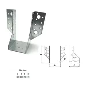Jiffy Timber Joist Hangers Decking Lofts Roofing Zinc Packs - Size 60x130x72x2mm - Pack of 20