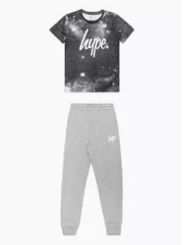 Hype Boys Black Grey Space Script Tee And Joggers, Black/Grey, Size Age: 7-8 Years