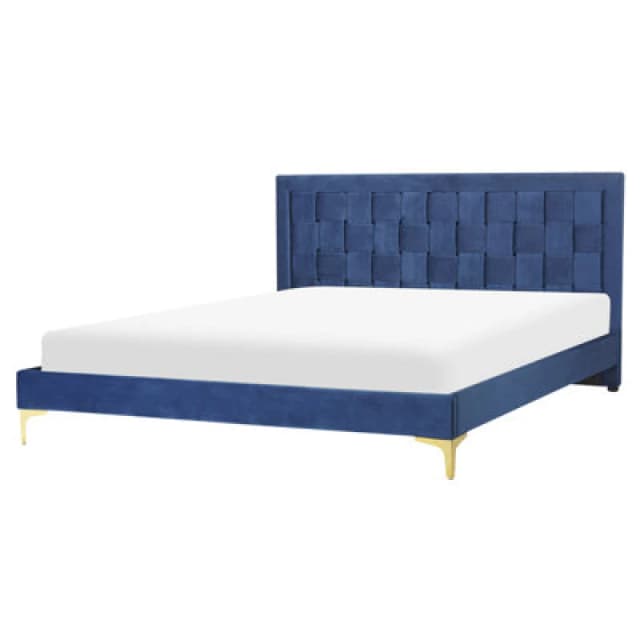 Beliani Bed Velvet Limoux 160 X 200 Cm (Eu King Size) Navy Blue
