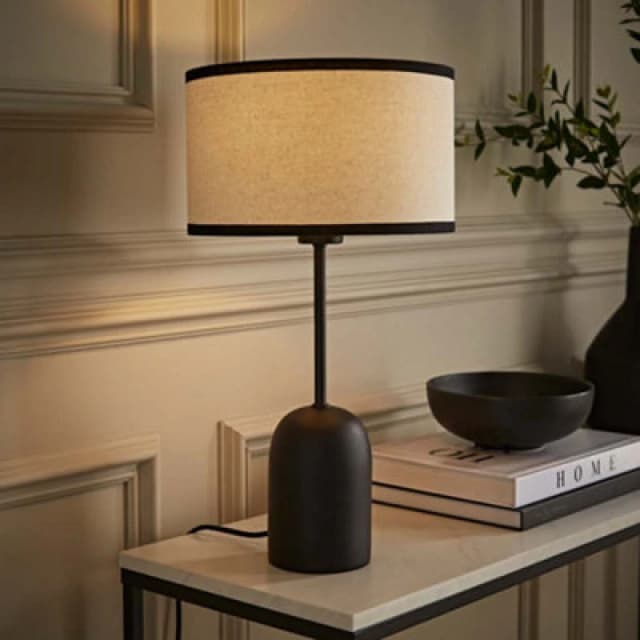 ValueLights ValueLights Kaiden Black Dome Table Lamp with Trim Detail Linen Drum Shade Black One Size Unisex 5059406068232