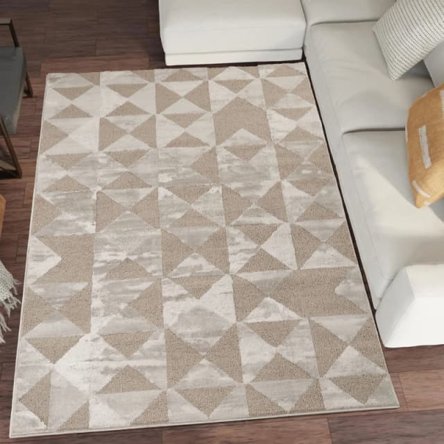 Hamilton Modern Metallic Sheen Area Rug - Mosaic Geometric Triangle Design Mocha 200Cm X 290Cm