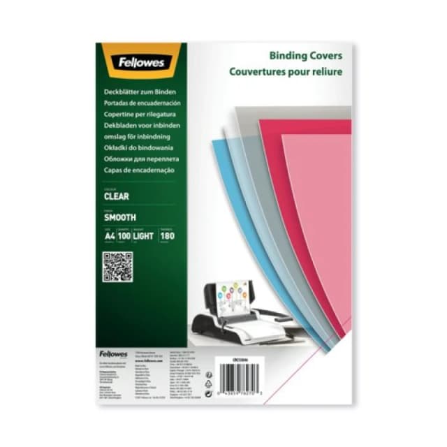 Fellowes Clear PET Binding Cover 180 micron A4 Pack of 100 5384601