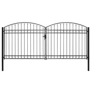 Vidaxl Fence Gate Double Door With Arched Top Steel 400X200 Cm Black