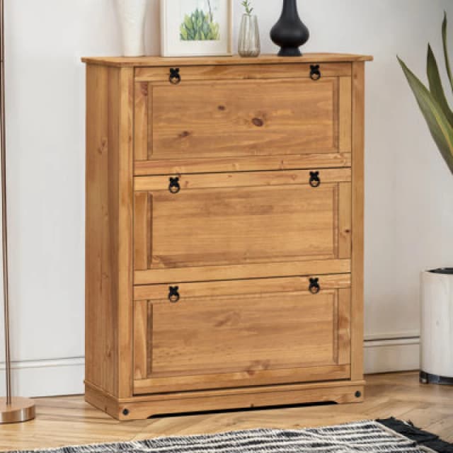 Mercers Furniture Corona 3 Shelf Shoe Rack Chest Solid Wood Pine Antique Wax Wooden
