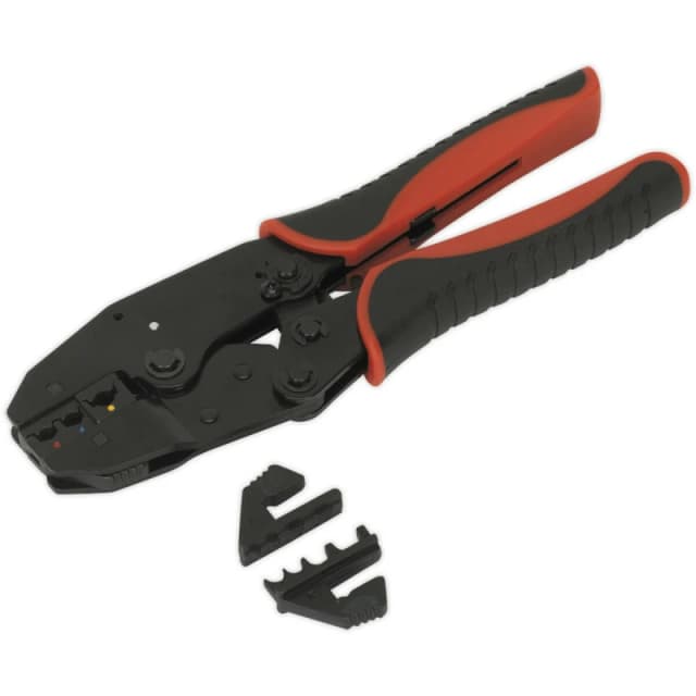 Loops Ratchet Crimping Tool - Interchangeable Hardened & Tempered Jaws - Soft Grip Multi