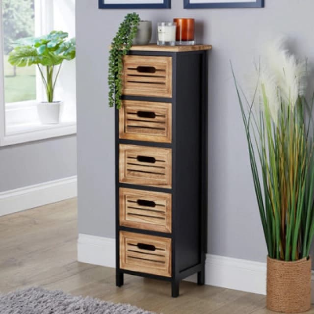 Home Source Storage Chest With 5 Drawers Jet Black