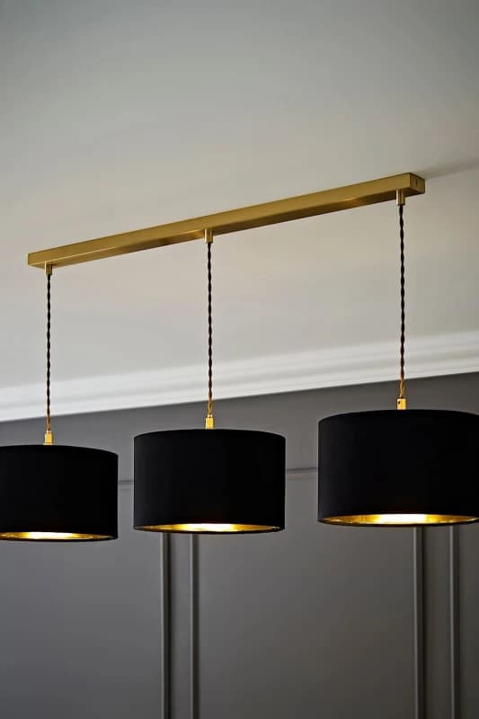 ValueLights ValueLights Reni Black Velvet & Gold Shade 3 Drop Bar Gold Diner Ceiling Light Black One Size Unisex 5059406063008
