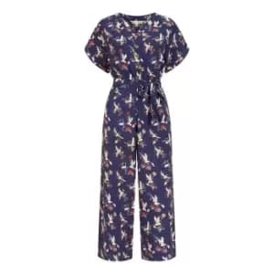 Yumi Navy Crane Print Culotte Jumpsuit - Blue