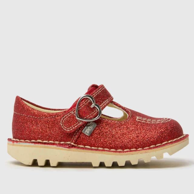 Kickers Red Kick T-Bar Glitter Girls Toddler Shoes Red UK 12 (EU 30)