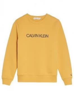 Boys, Calvin Klein Jeans Kids Logo Crew Sweat, Yellow, Size 10 Years