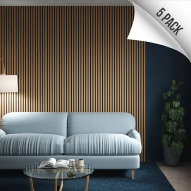 Kraus Easy Living - Medium Oak - Acoustic Slat Wall Panel X5 Pack - (L) 240Cm X (W) 60Cm - 5 Panel Value Pack