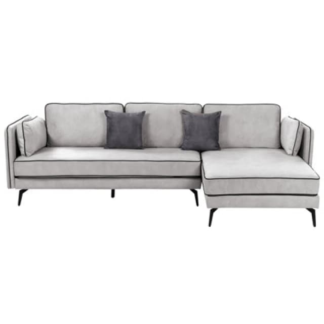Beliani Corner Sofa 3 Seater Altan Velvet Light Grey Left Hand