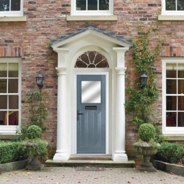 Lacerta Composite Door Eaton 7015 Grey 920mm X 2090mm Open In Right Hand Obs Glass 10 Year Guarantee - Free Delivery & Smart Lock