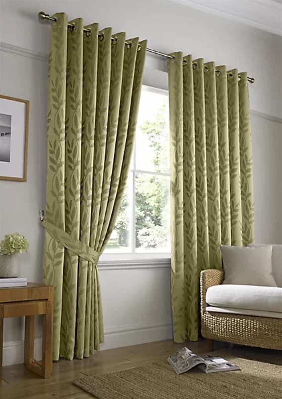 Alan Symonds Tivoli Lined Ring Top Curtains - Pair Eyelet Curtains 229x274cm Green 70625915003