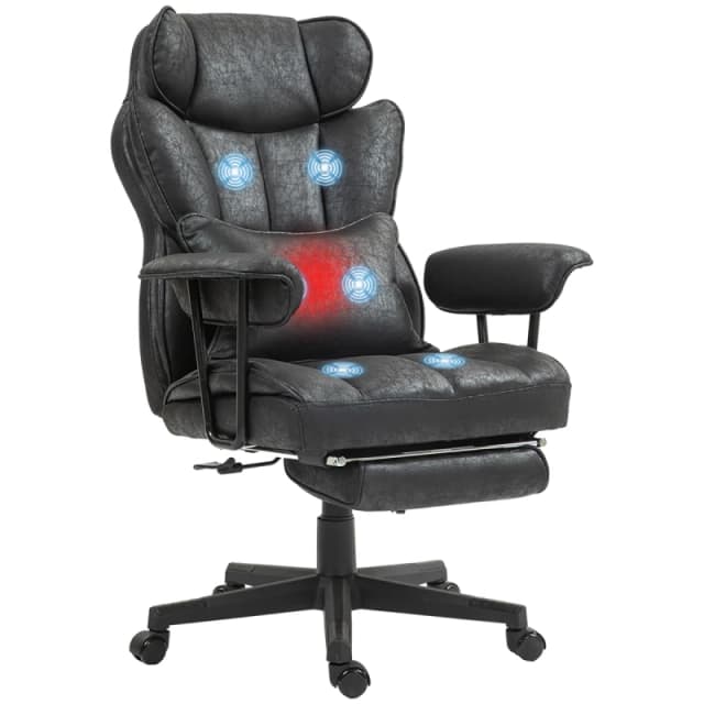 HOMCOM HOMCOM Massage Office Chair, Heated Reclining Desk Chair, Black