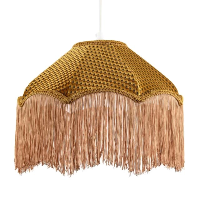 Happy Homewares Golden Ochre Victorian Scallop Pendant Light Shade with Long Tassels in Gold Gold Unisex