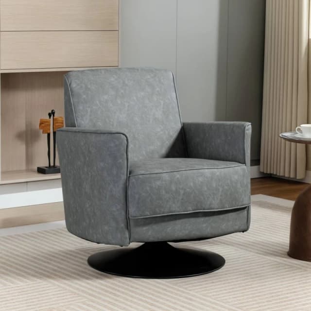 HOMCOM Upholstered PU Leather Armchair for Living Room, Grey Grey Unisex Armchair