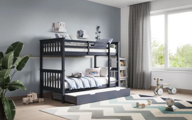 Flair Zoom Wooden Detachable Bunk Bed with Trundle in Grey Size: Single Grey Unisex Single