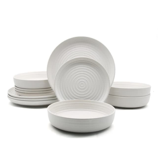 Waterside 12PC Cream Ribbed Dinner Set White unisex ONE SIZE