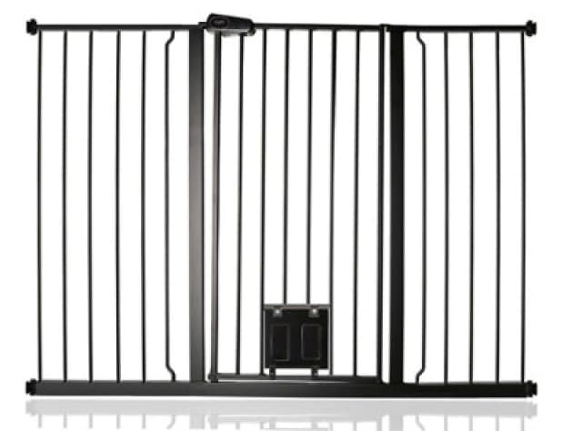Bettacare Pet Gate With Lockable Cat Flap, 133.2Cm - 140.8Cm, Black, 104Cm In Height