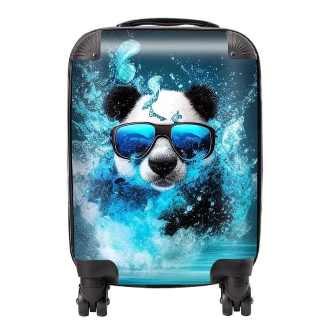 Warren Reed - Designer Panda With Glasses Splashart Water Suitcase in Blue Size: Large Blue Unisex Large