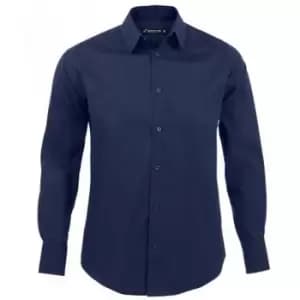 SOLS Mens Brighton Long Sleeve Fitted Work Shirt (3XL) (Dark Blue)
