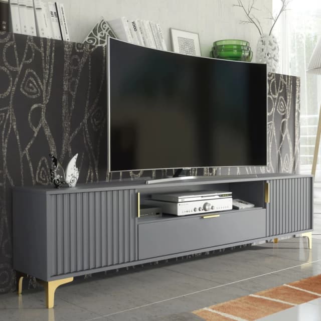 Creative Furniture Creative Furniture Tide Crest TV Unit Gold 200cm - Modern Fluted Design in Grey or White in Dark Grey Dark Grey One Size Unisex 506